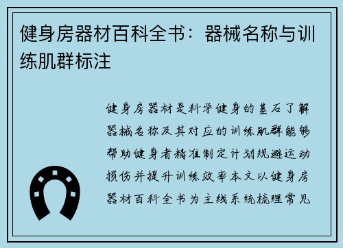 健身房器材百科全书：器械名称与训练肌群标注