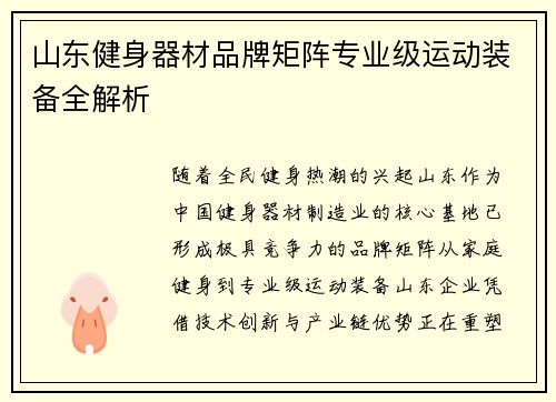山东健身器材品牌矩阵专业级运动装备全解析