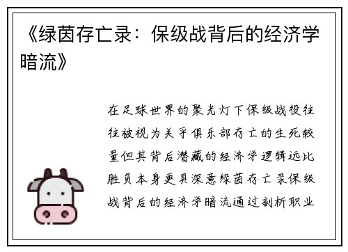 《绿茵存亡录：保级战背后的经济学暗流》